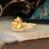 Luxurious Nature-Inspired 4-Prong Kite-Cut Natural Citrine Engagement Ring Set